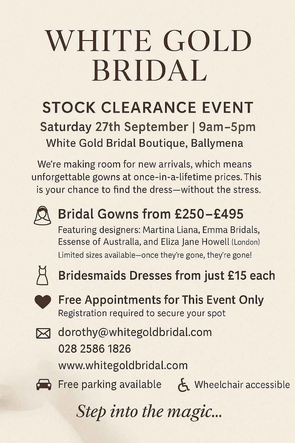 White Gold Bridal Stock Clearance Event: Your Chance to Find the Dress